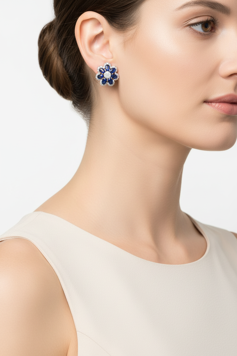 SHAPPHIRE & DIAMOND EARRING 18KW