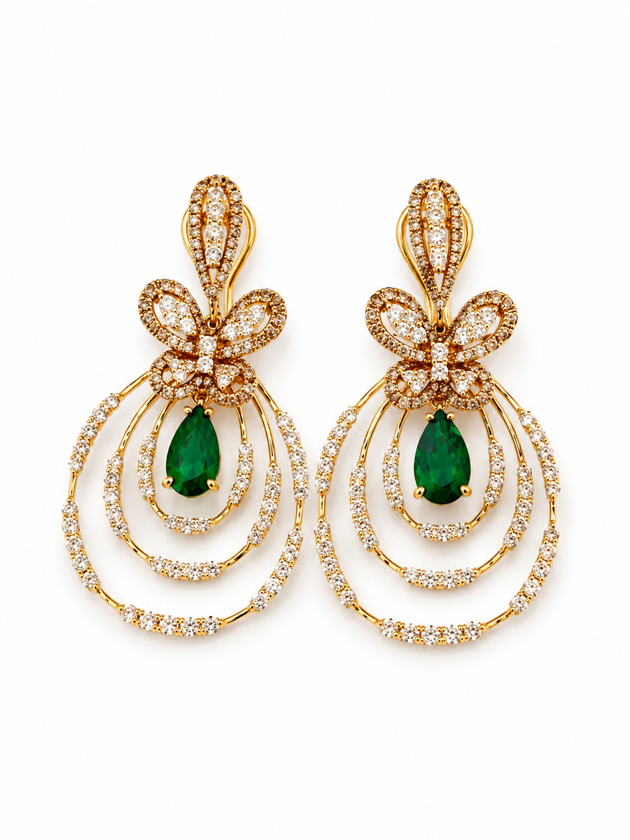 EMERALD & DIAMOND EARRING 18KW