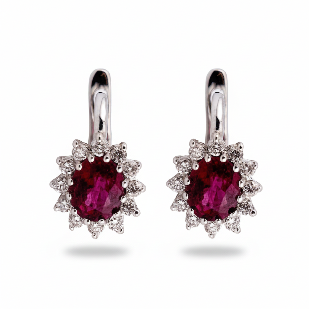 RUBY & DIAMOND EARRING 18KW