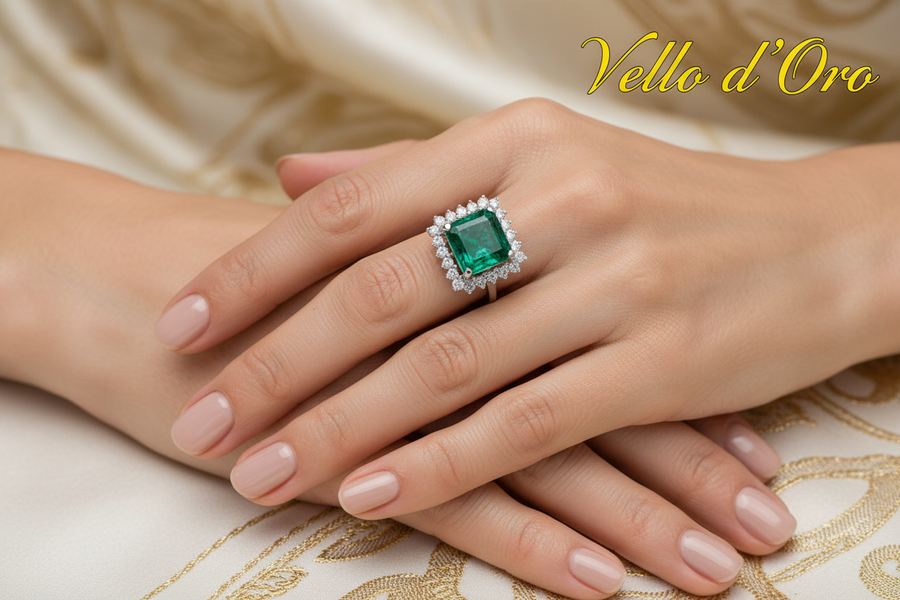 EMEARLD & DIAMOND RING 18KW