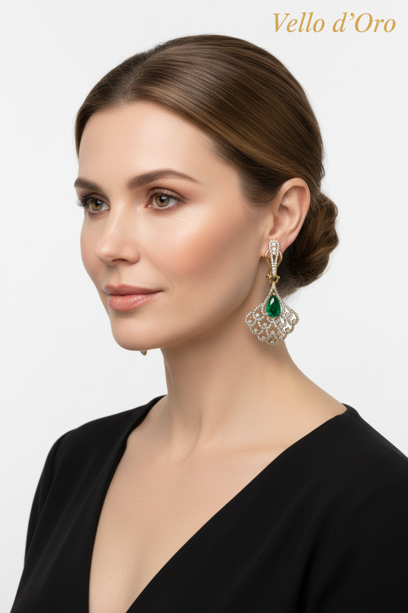 EMERALD & DIAMOND EARRING 18KW