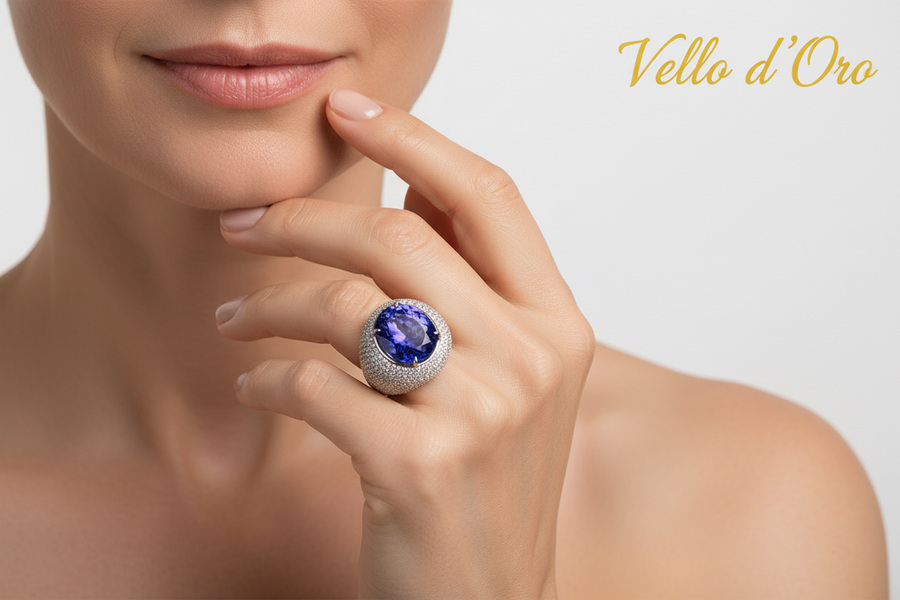 TANZANITE & DIAMOND RING 18KW