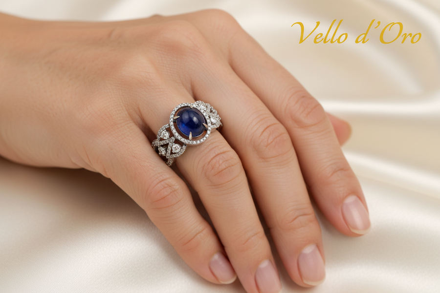 SAPPHIRE & DIAMOND RING 18KW