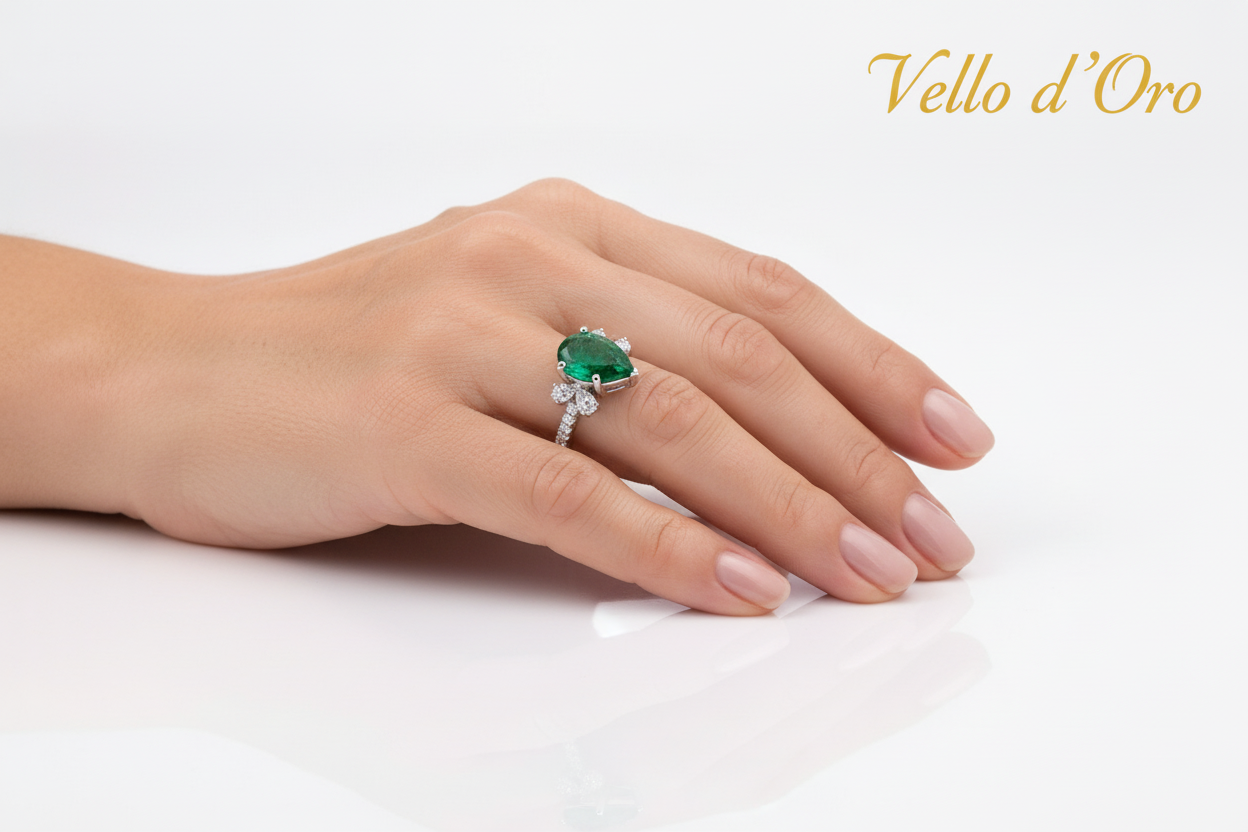 EMERALD & DIAMOND RING 18KW