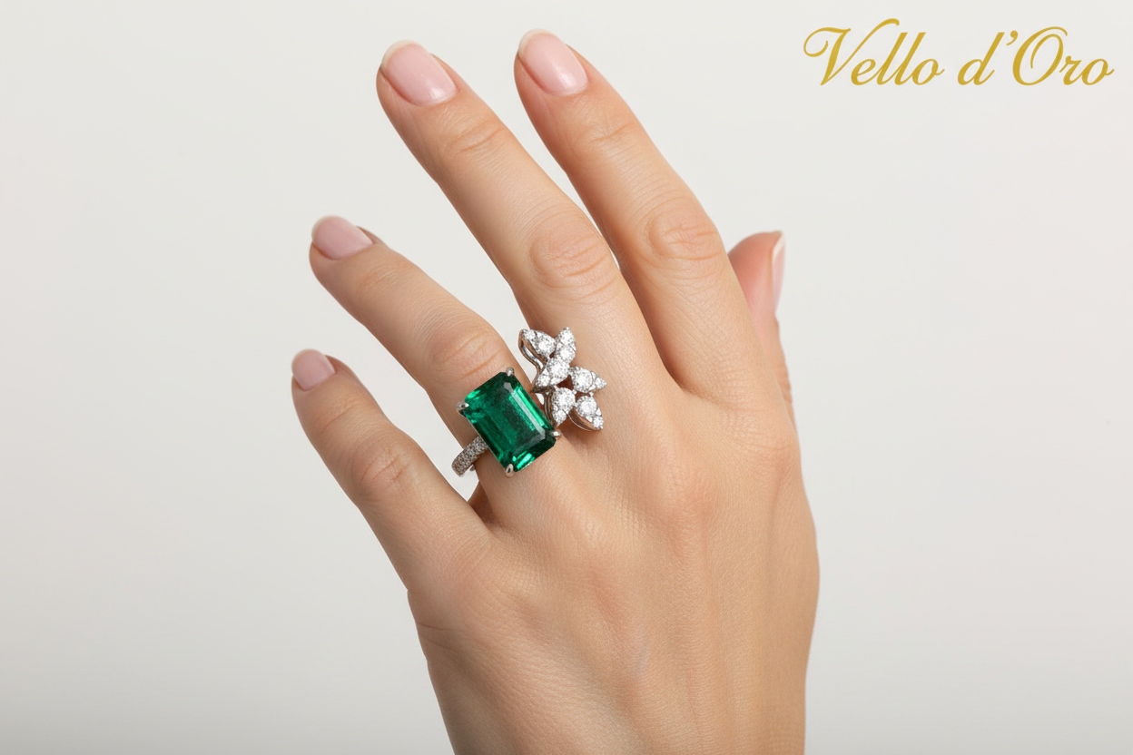 EMERALD & DIAMOND RING 18KW