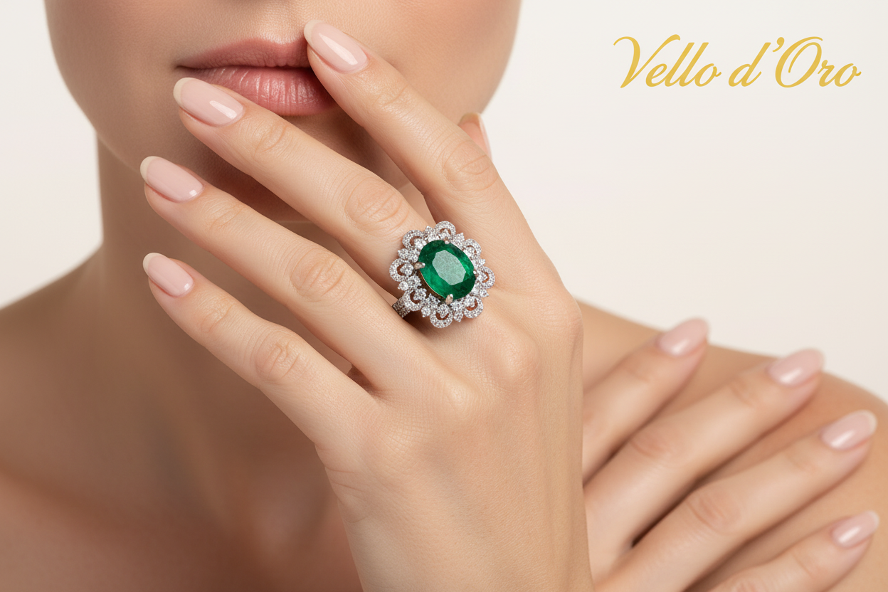 EMERALD & DIAMOND RING 18KW