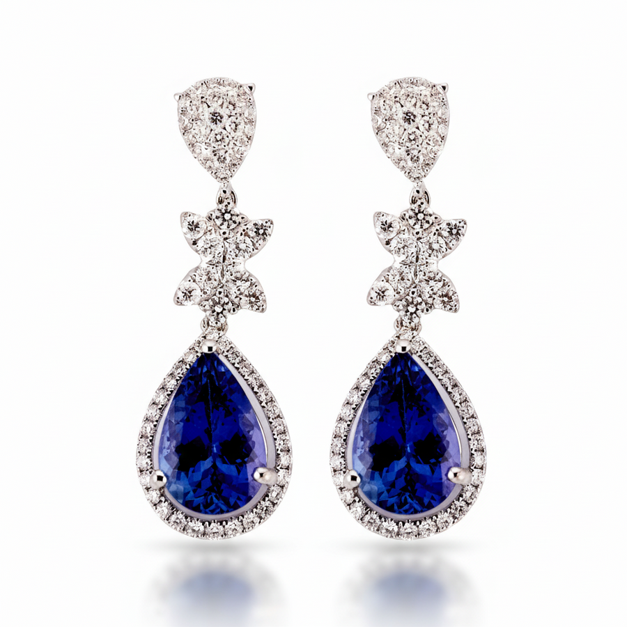 TANZANITE & DIAMOND EARRING 18KW
