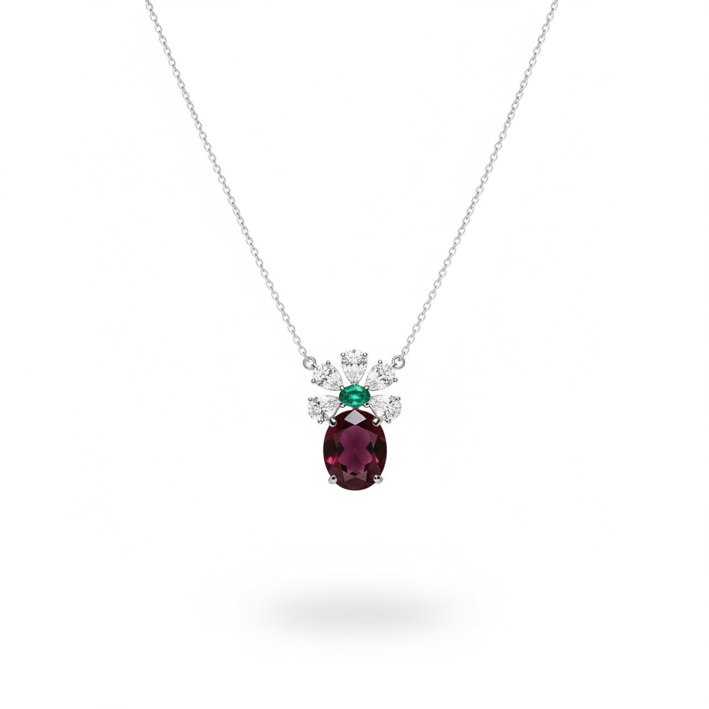 RUBY & DIAMOND NECKLACE 18KW