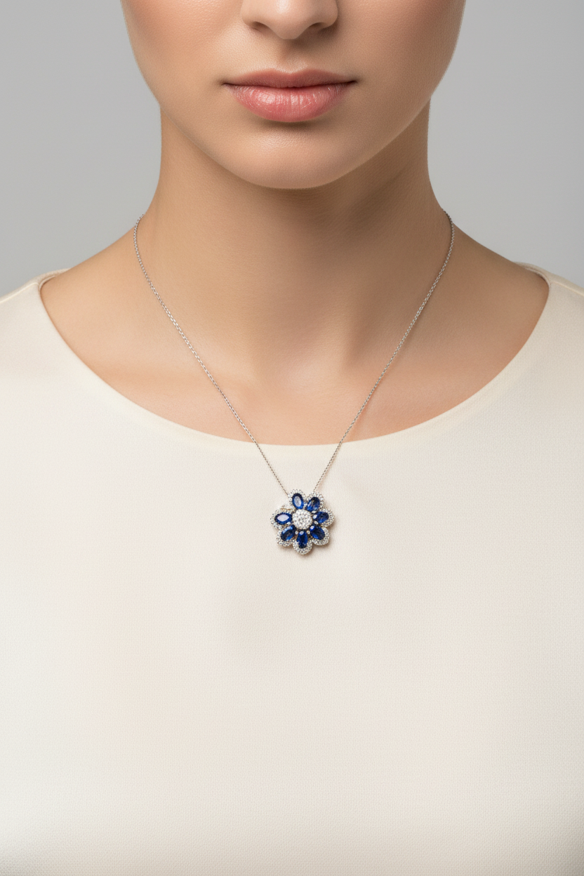 SAPPHIRE & DIAMOND NECKLACE 18KW