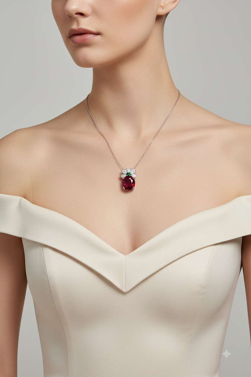 RUBY & DIAMOND NECKLACE 18KW